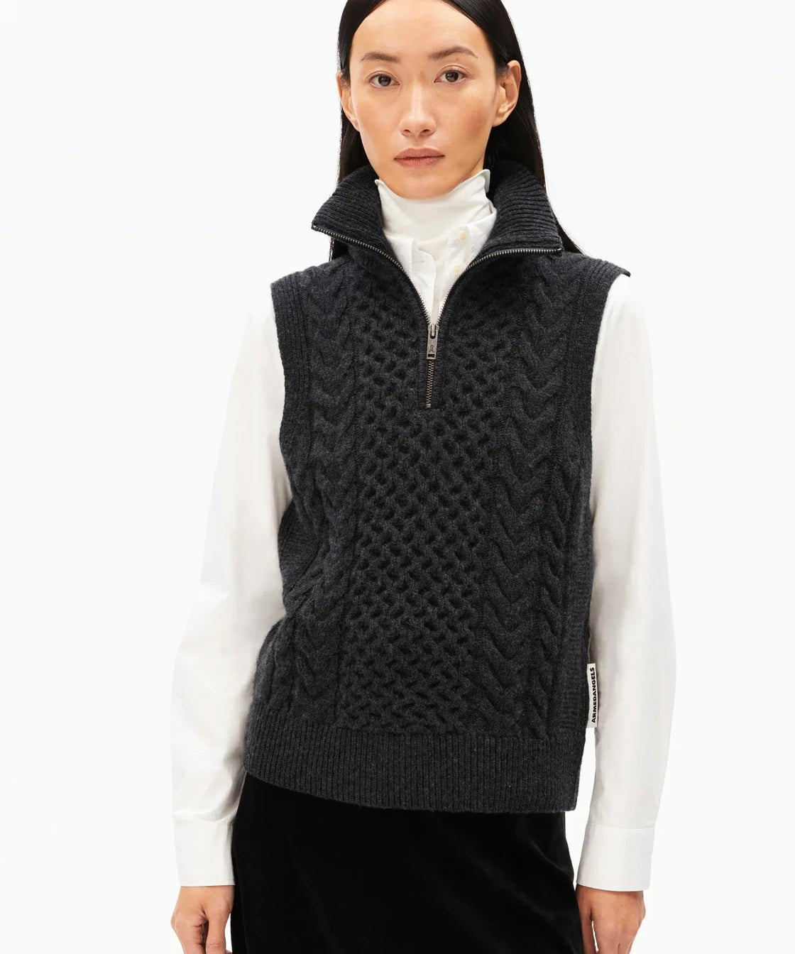 ARMEDANGELS - OLAIAAS CABLE Top • steel melange - Top - ROSA ECK