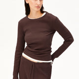 Pointelle Pyjama-Langarmshirt in Dunkelbraun von ARMEDANGELS – Ansicht 3