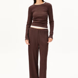 Pointelle Pyjama-Langarmshirt in Dunkelbraun von ARMEDANGELS – Ansicht 2