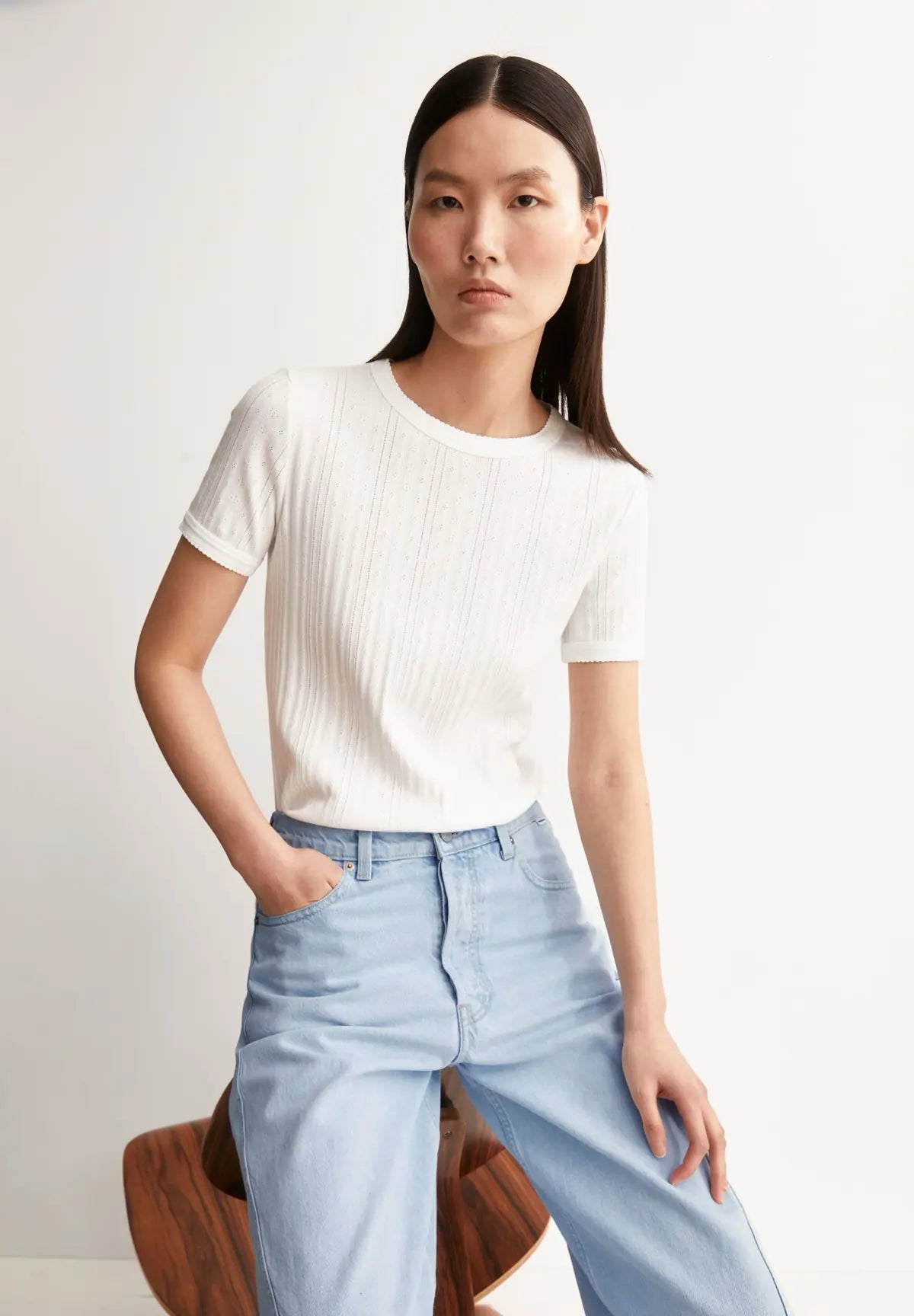 ARMEDANGELS - Pointelle T-Shirt • white - ROSA ECK