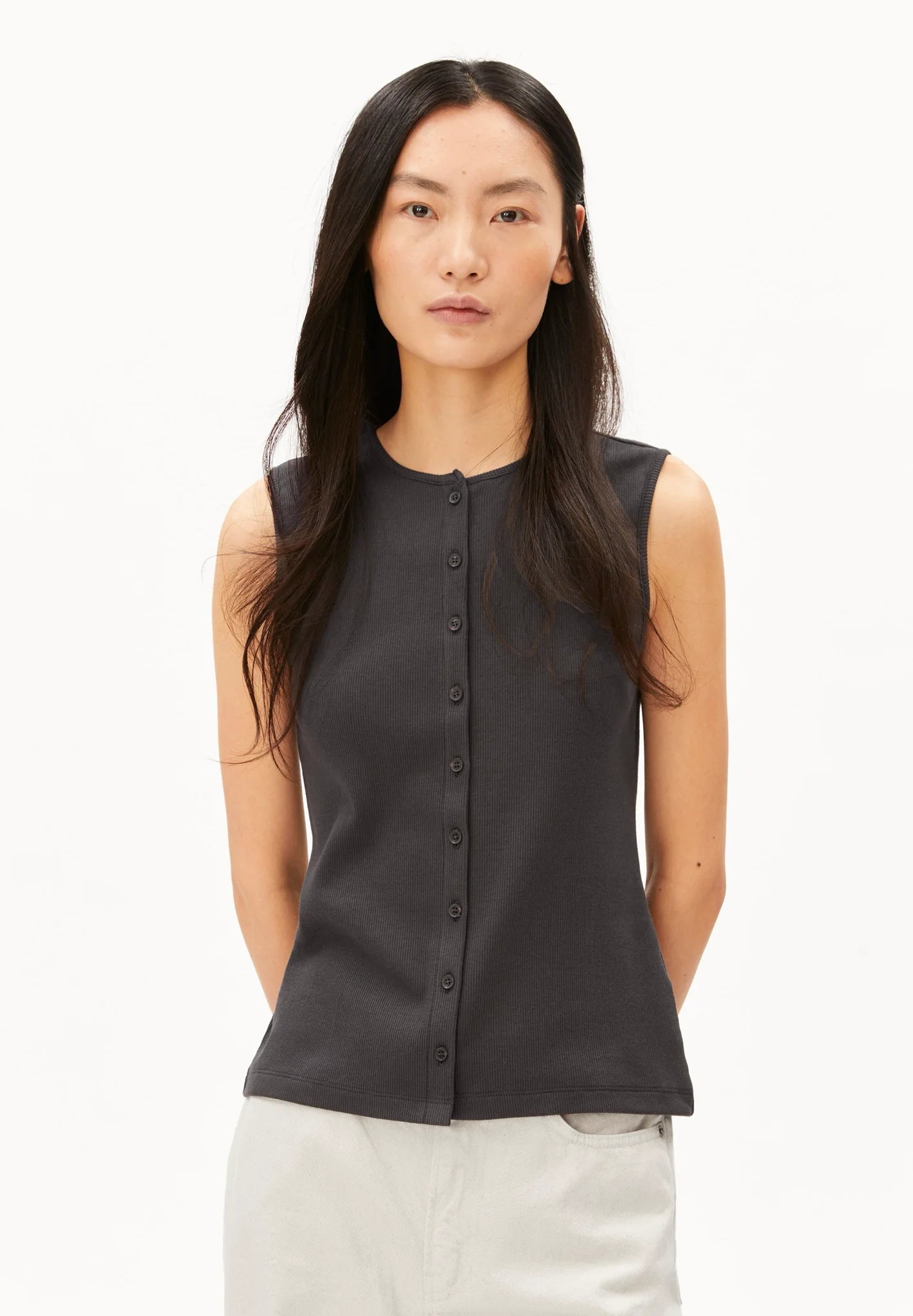ARMEDANGELS - Ripp-Top • dark steel - ROSA ECK