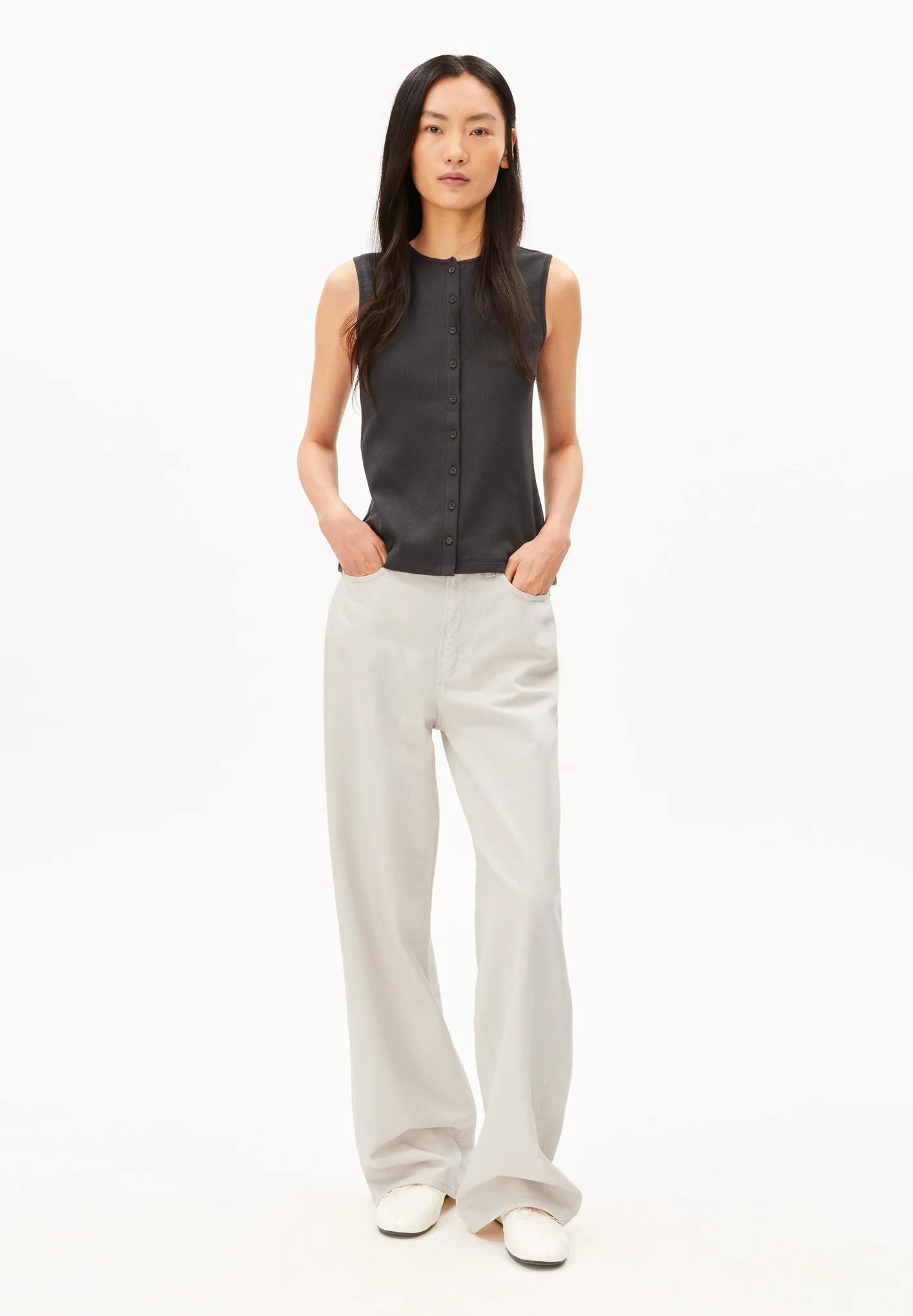 ARMEDANGELS - Ripp-Top • dark steel - ROSA ECK