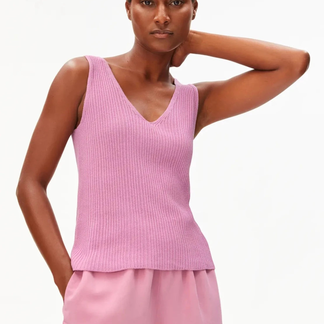 ARMEDANGELS - Stricktop aus Leinenmix • washed berry - ROSA ECK