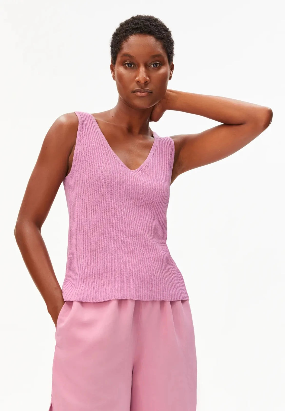 ARMEDANGELS - Stricktop aus Leinenmix • washed berry - ROSA ECK