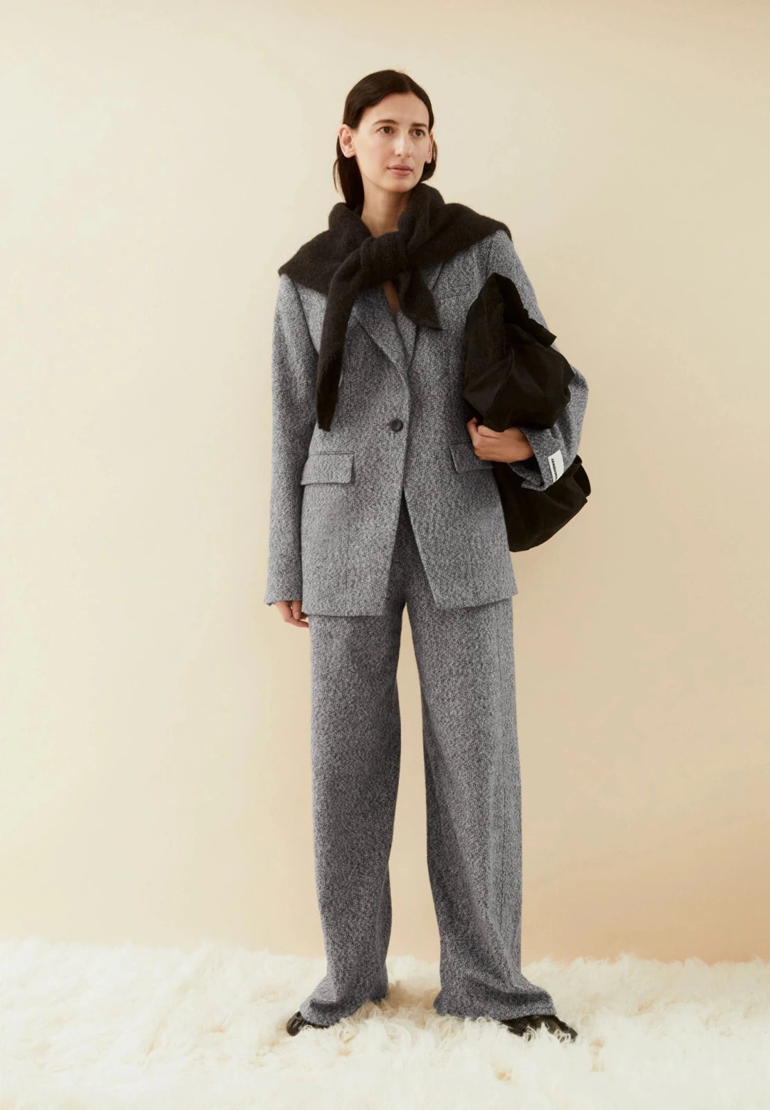 ARMEDANGELS - Tweed Barrel Hose • mid grey melange-oatmilk - ROSA ECK
