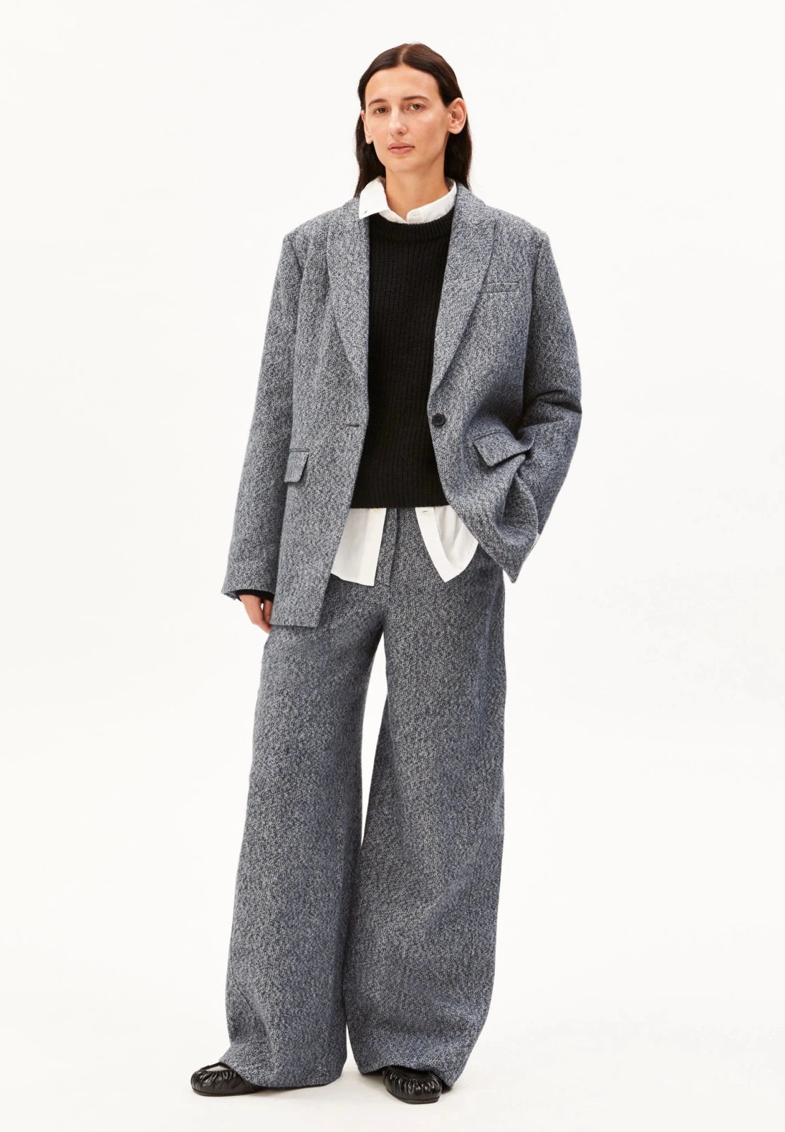 ARMEDANGELS - Tweed Barrel Hose • mid grey melange-oatmilk - ROSA ECK