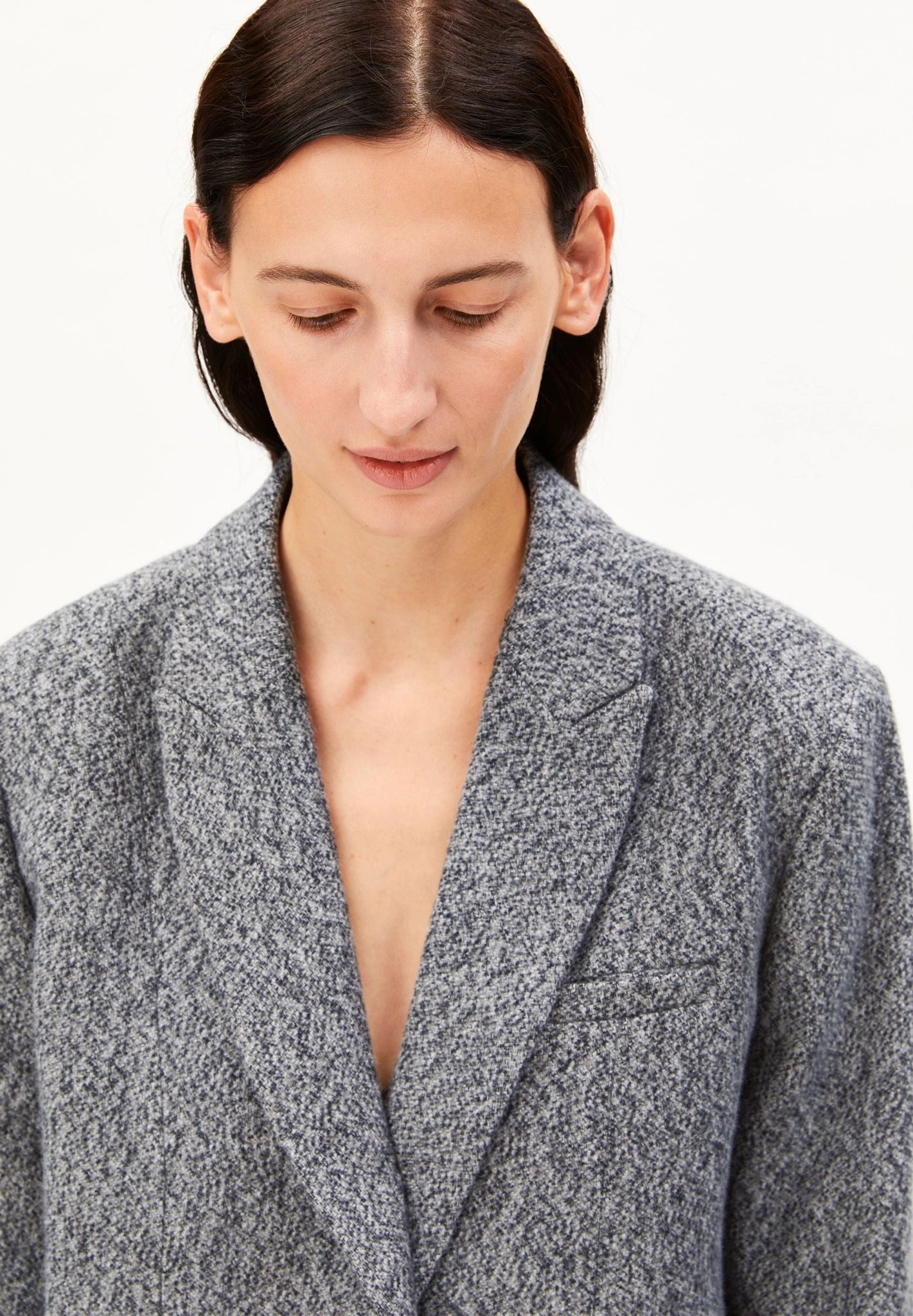 Tweed Oversized Blazer • mid grey melange-oatmilk