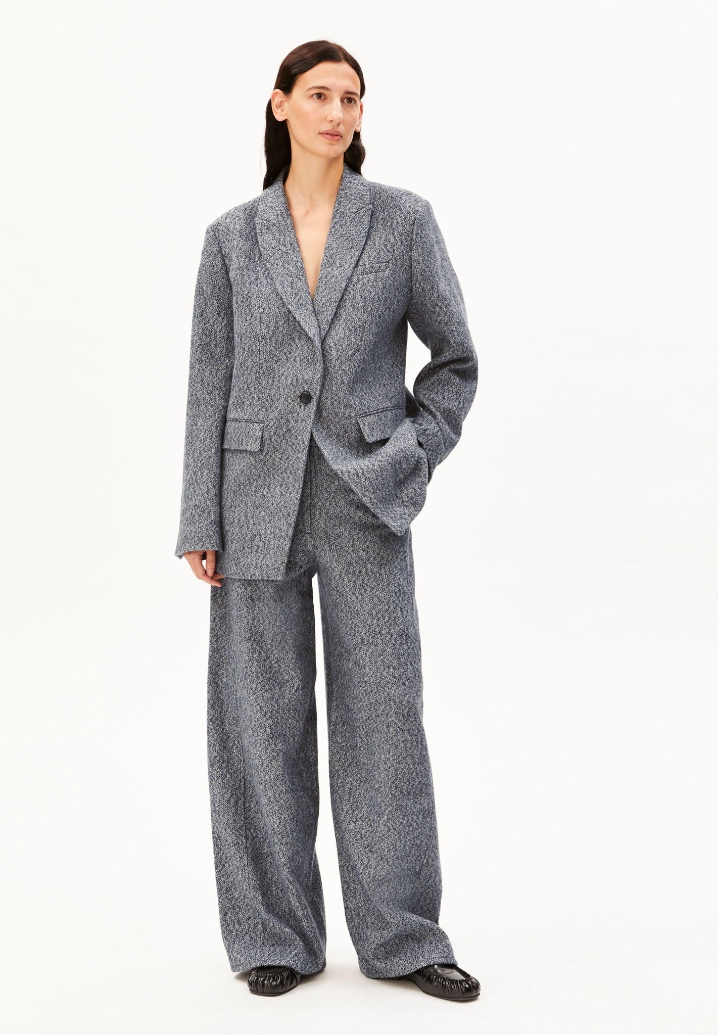 Tweed Oversized Blazer • mid grey melange-oatmilk