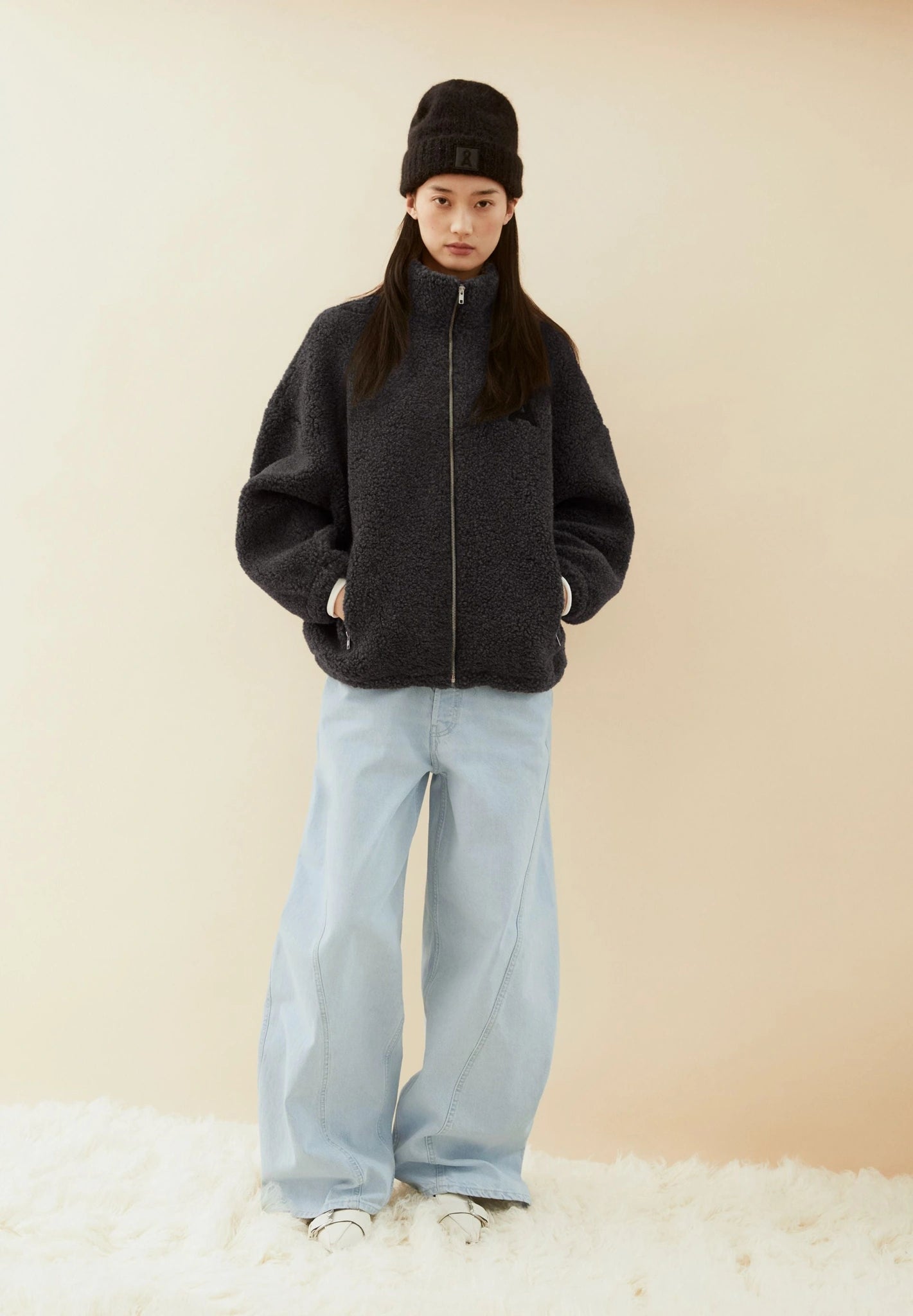 Woll-Mix Fleecejacke • steel melange