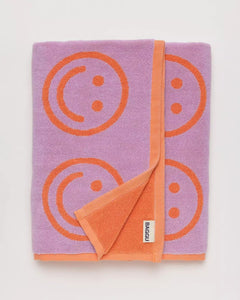 BAGGU - BATH TOWEL Badetuch | Happy Lilac - ROSA ECK - Smiley, ,