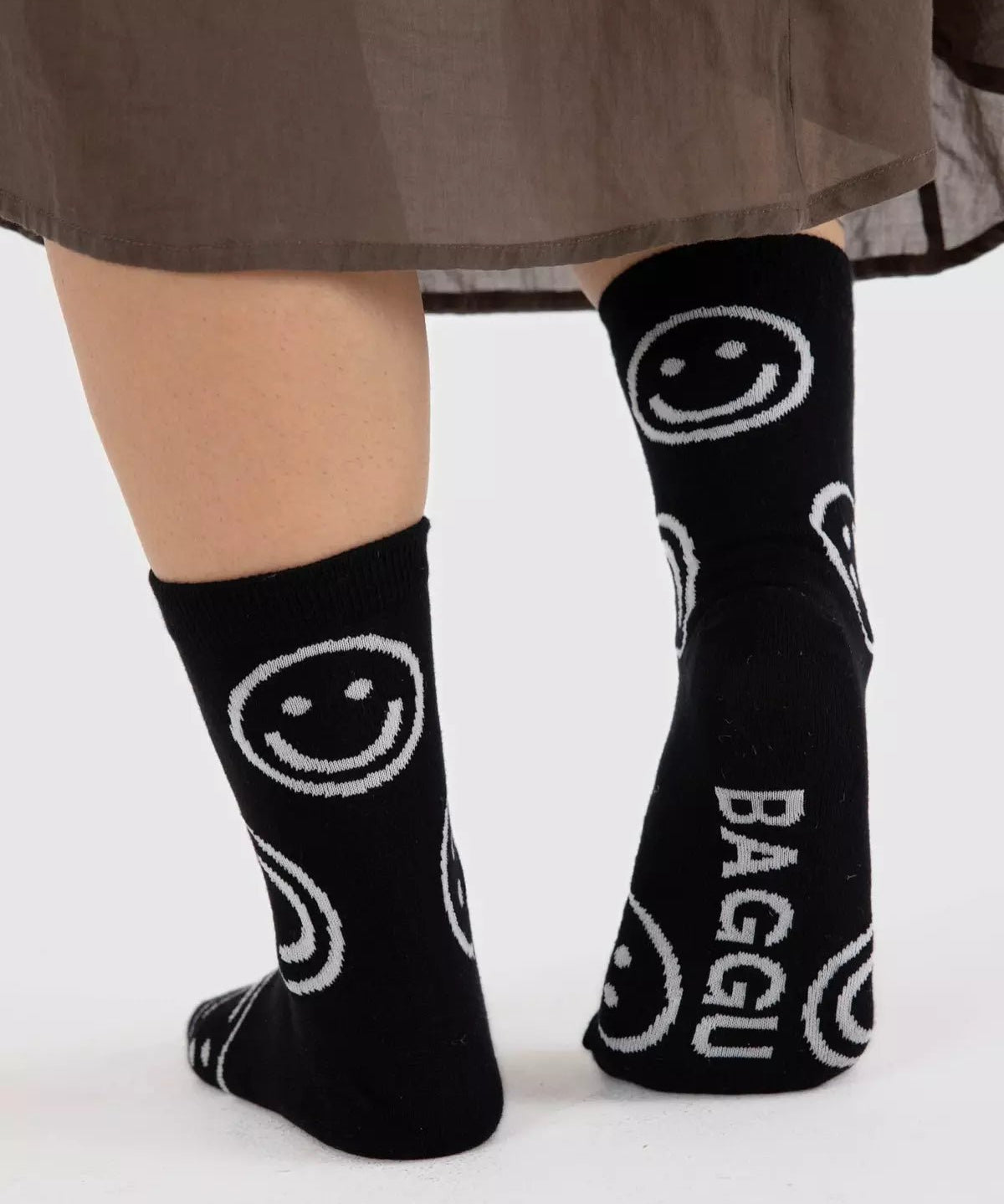 BAGGU - CREW SOCK Socken | Black Happy - ROSA ECK - Smiley, ,