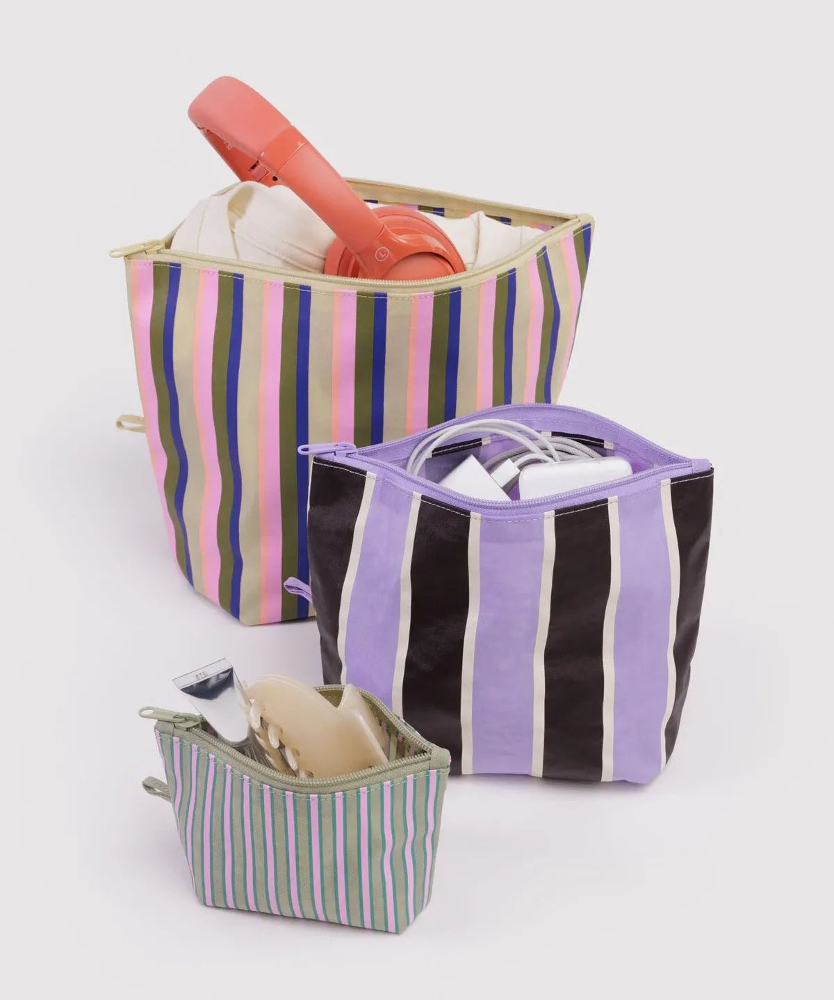 BAGGU - GO POUCH Kulturbeutel (3er - Set) • Candy Shop Stripes - ROSA ECK