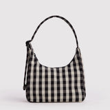 Mini Schultertasche aus Nylon • Black and Cream Gingham