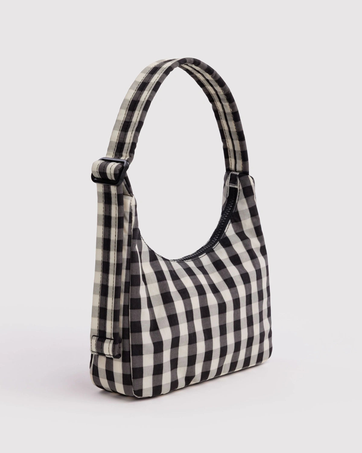 Mini Schultertasche aus Nylon • Black and Cream Gingham