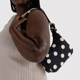 Mini Schultertasche aus Nylon • Black and Cream Polka Dot