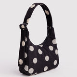 Mini Schultertasche aus Nylon • Black and Cream Polka Dot