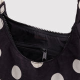 Mini Schultertasche aus Nylon • Black and Cream Polka Dot