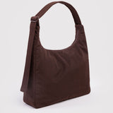 Schultertasche aus Nylon in Kaffeebraun von BAGGU, Innenansicht mit Reißverschlussfach