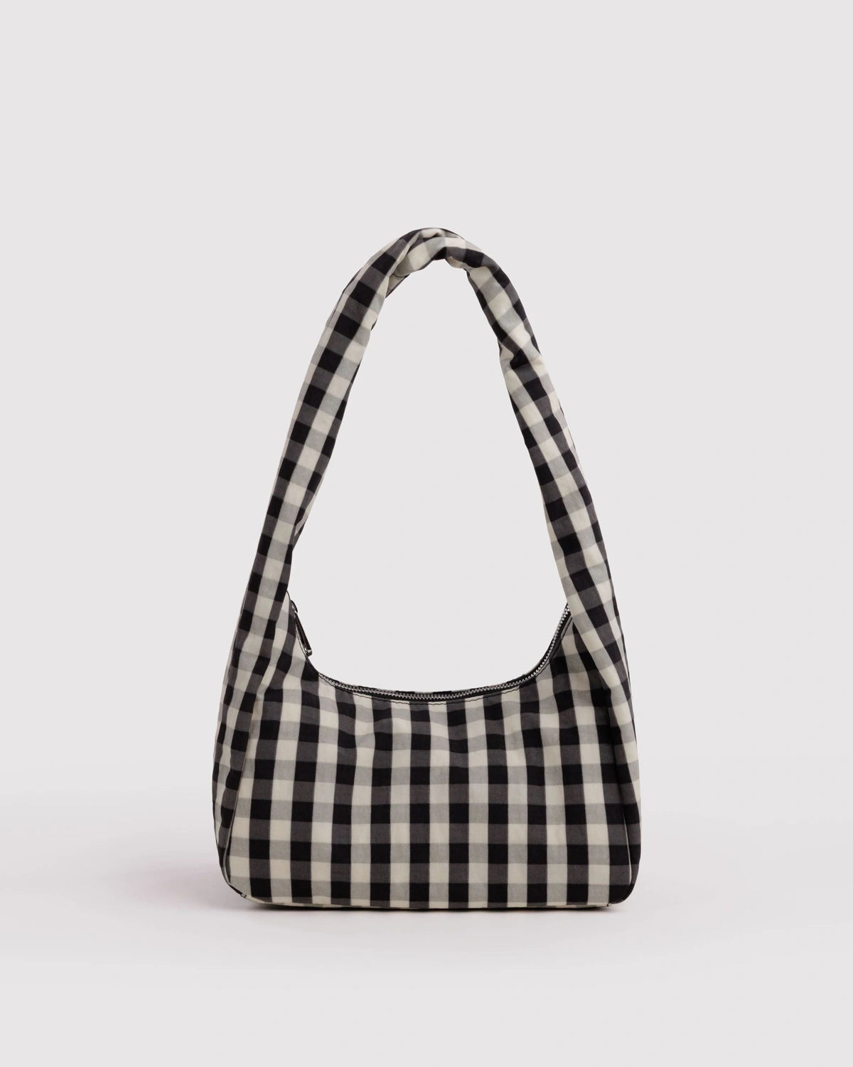 Small Nylon Meringue Bag Schultertasche • Black and Cream Gingham