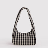 Small Nylon Meringue Bag Schultertasche • Black and Cream Gingham