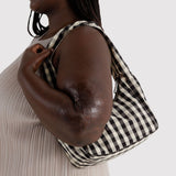 Small Nylon Meringue Bag Schultertasche • Black and Cream Gingham