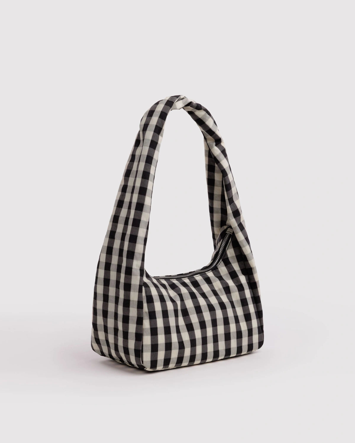 Small Nylon Meringue Bag Schultertasche • Black and Cream Gingham