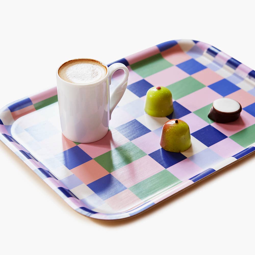 BLU KAT - CHECKER MIX Serviertablett (27 x 20 cm) • Grass/Pink - ROSA ECK