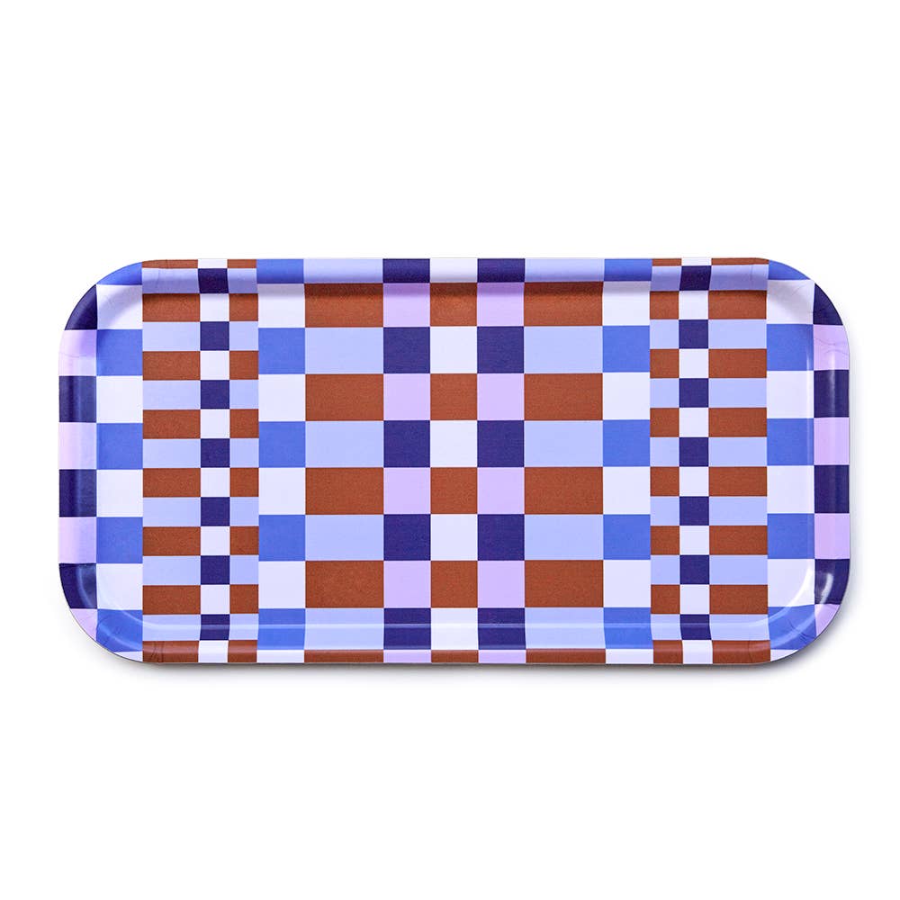 BLU KAT - CHECKER MIX Serviertablett (43 x 22 cm) • Caramel/Sky - Serviertablett - ROSA ECK
