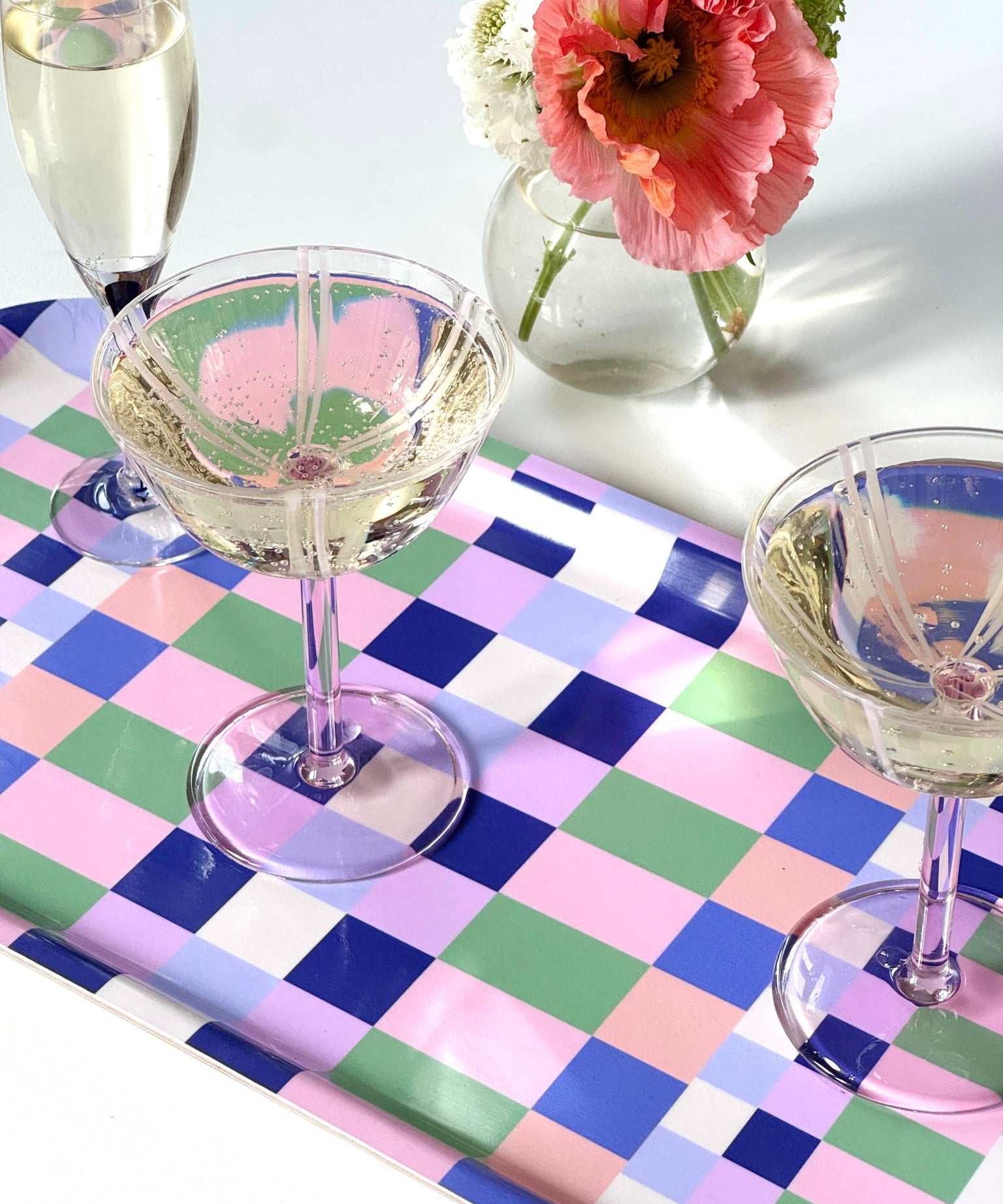 BLU KAT - CHECKER MIX Serviertablett (43 x 22 cm) • Grass/Pink - ROSA ECK