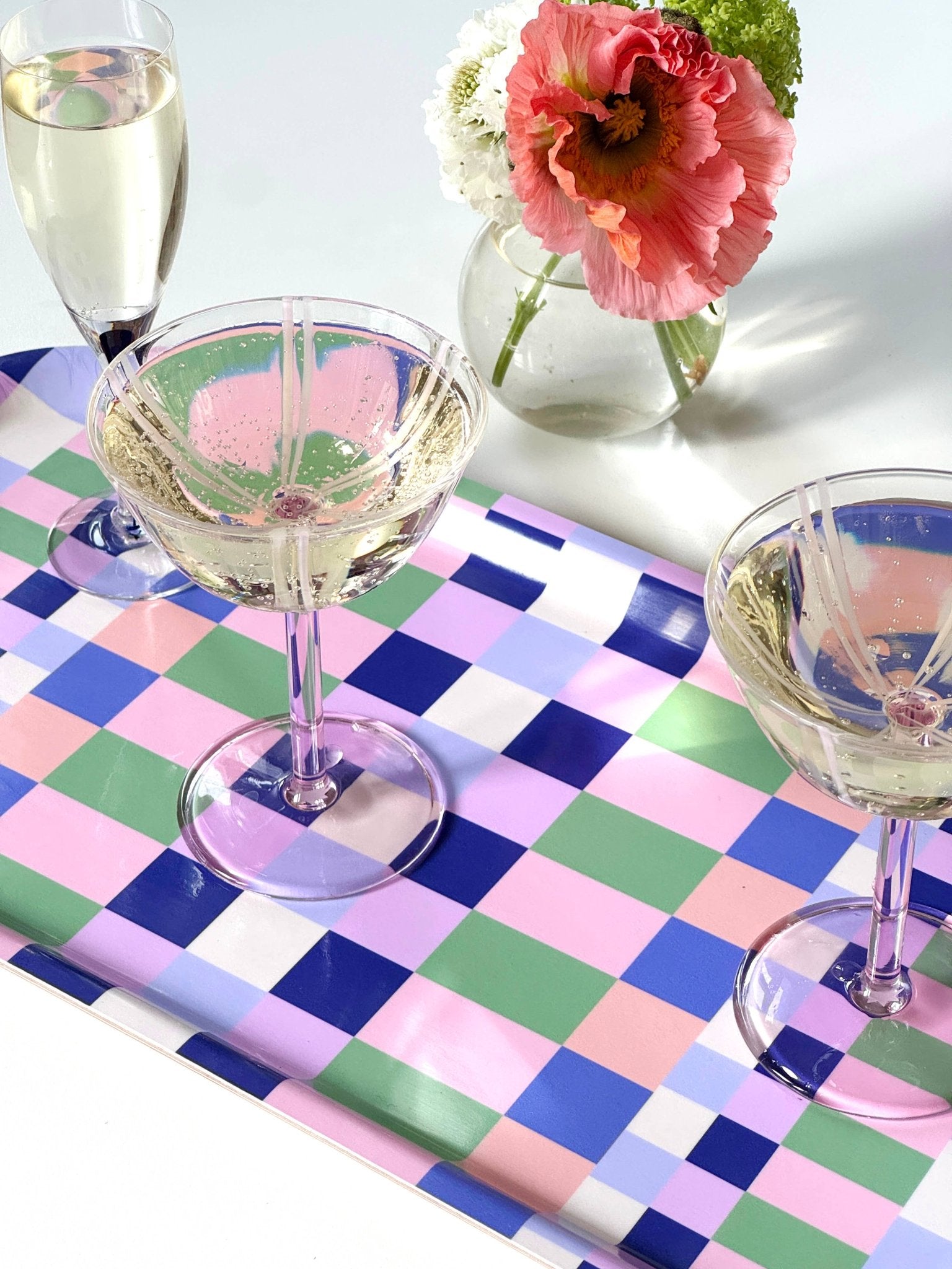 BLU KAT - CHECKER MIX Serviertablett (43 x 22 cm) • Grass/Pink - ROSA ECK