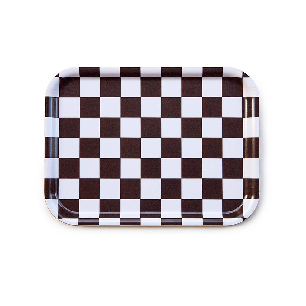 BLU KAT - CHECKER Serviertablett (27 x 20 cm) • Espresso/Creme - Serviertablett - ROSA ECK
