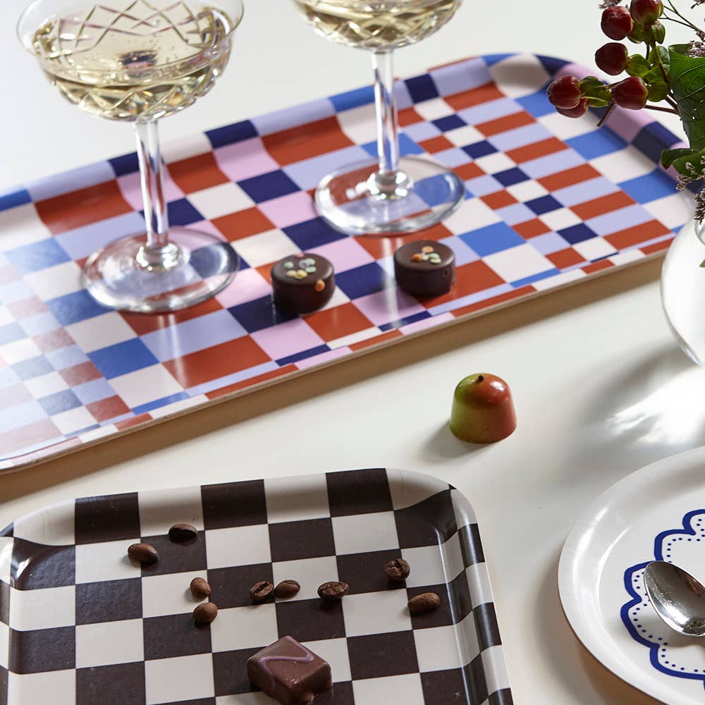 BLU KAT - CHECKER Serviertablett (27 x 20 cm) • Espresso/Creme - Serviertablett - ROSA ECK