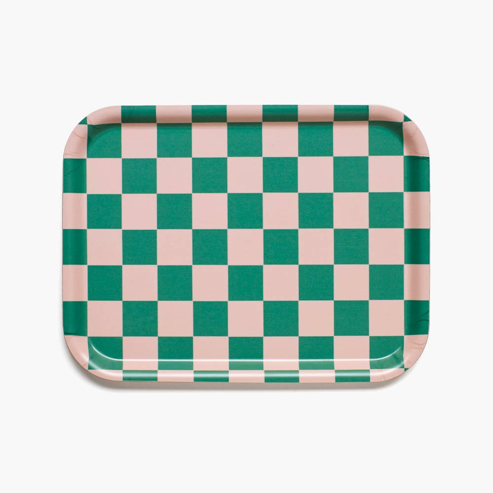 BLU KAT - CHECKER Serviertablett (27 x 20 cm) | Pfirsich/Tulpe - ROSA ECK - Grün, Holz,