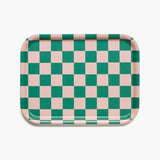 BLU KAT - CHECKER Serviertablett (27 x 20 cm) | Pfirsich/Tulpe - ROSA ECK - Grün, Holz,