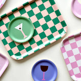 BLU KAT - CHECKER Serviertablett (27 x 20 cm) | Pfirsich/Tulpe - ROSA ECK - Grün, Holz,