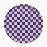 BLU KAT - CHECKER Serviertablett (⌀ 38 cm) | Indigo/Mandel - ROSA ECK - Holz, Lila, Rosa