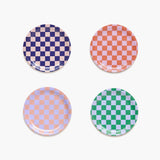 BLU KAT - CHECKER Untersetzer Set (4 Stück) | Bunt - ROSA ECK - Grün, Holz, Lila