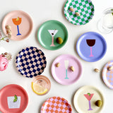 BLU KAT - CHECKER Untersetzer Set (4 Stück) | Bunt - ROSA ECK - Grün, Holz, Lila