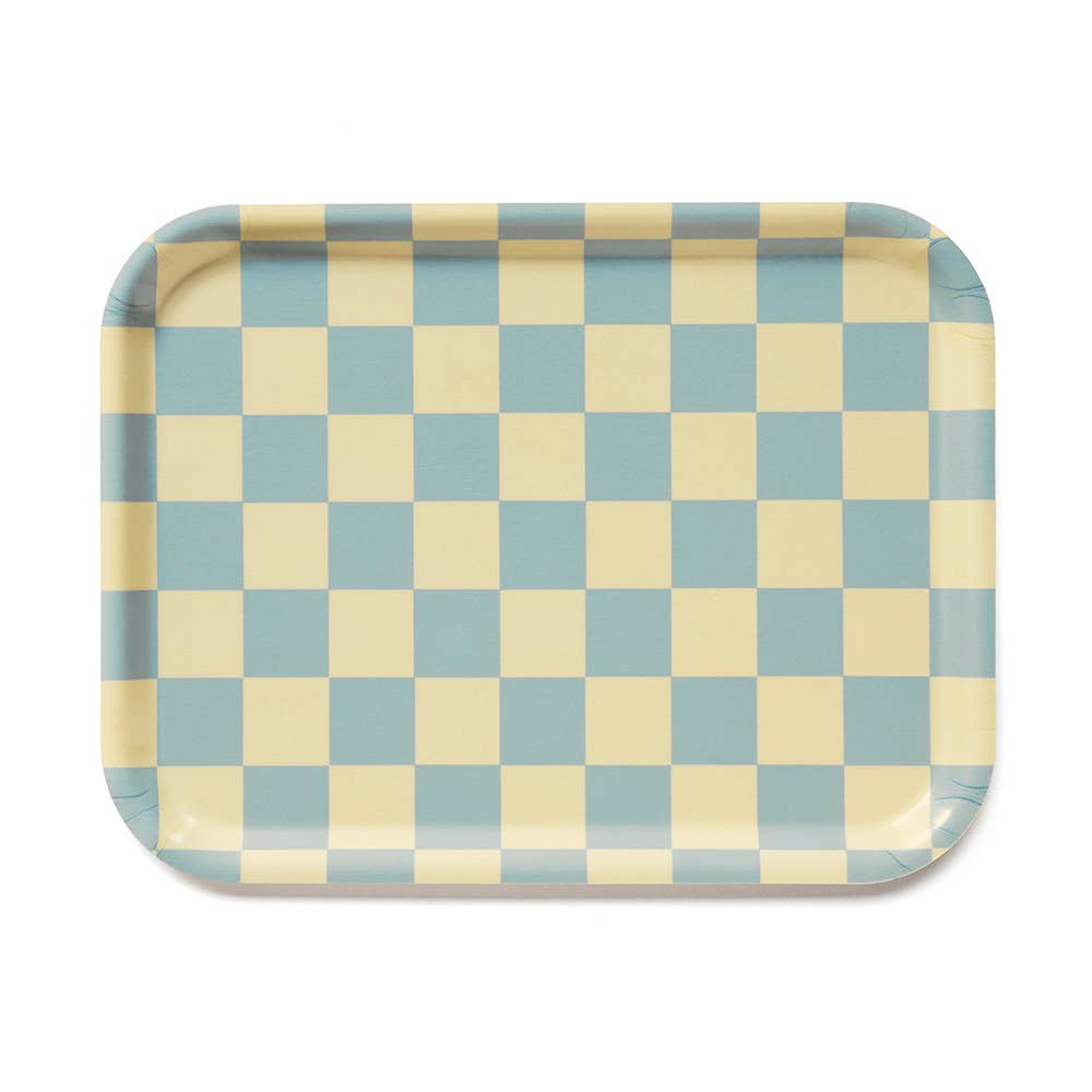 BLU KAT - LEMON SEAFOAM CHECKER Serviertablett rechteckig (27 × 20 cm) - Serviertablett - ROSA ECK Concept Store