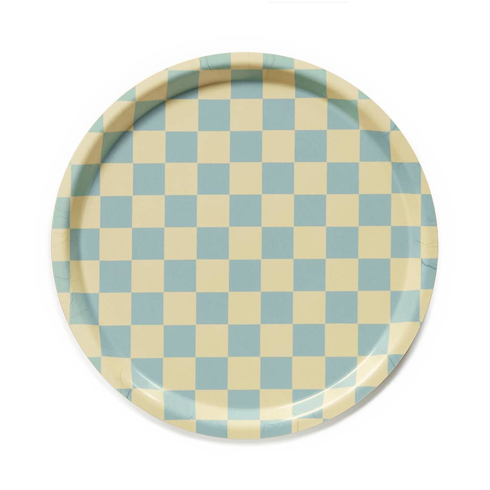 BLU KAT - LEMON SEAFOAM CHECKER Serviertablett rund (⌀ 31 cm) - Serviertablett - ROSA ECK Concept Store