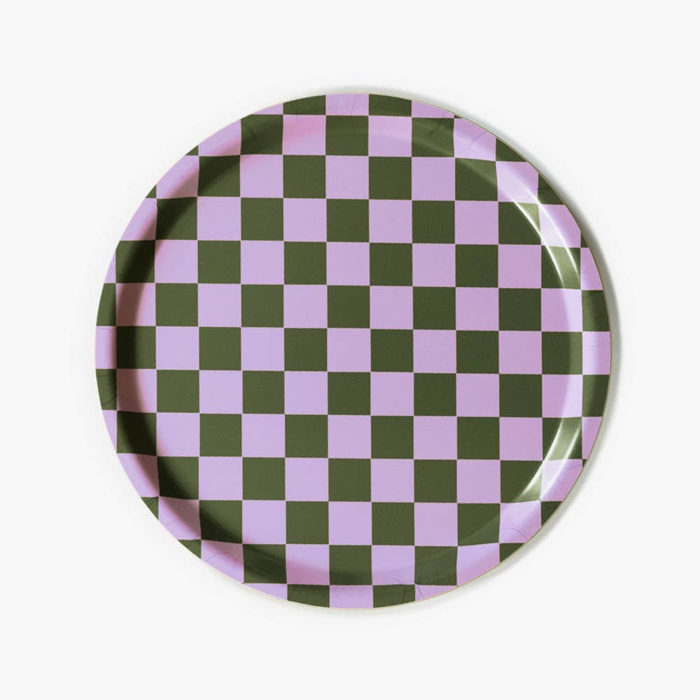 BLU KAT - LILAC OLIVE CHECKER Serviertablett rund (⌀ 31 cm) - ROSA ECK Concept Store