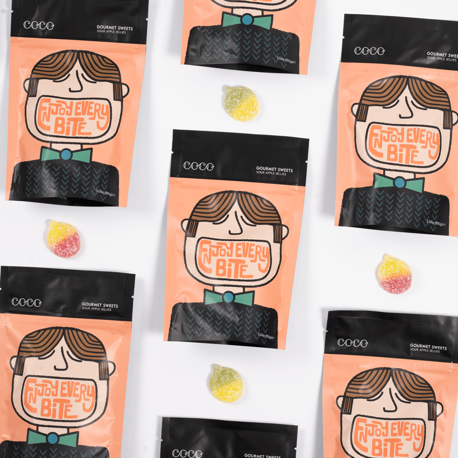 COCO Chocolatier - Fruchtgummi Saurer Apfel • Sour Apple Jellies - Gummibärchen - ROSA ECK