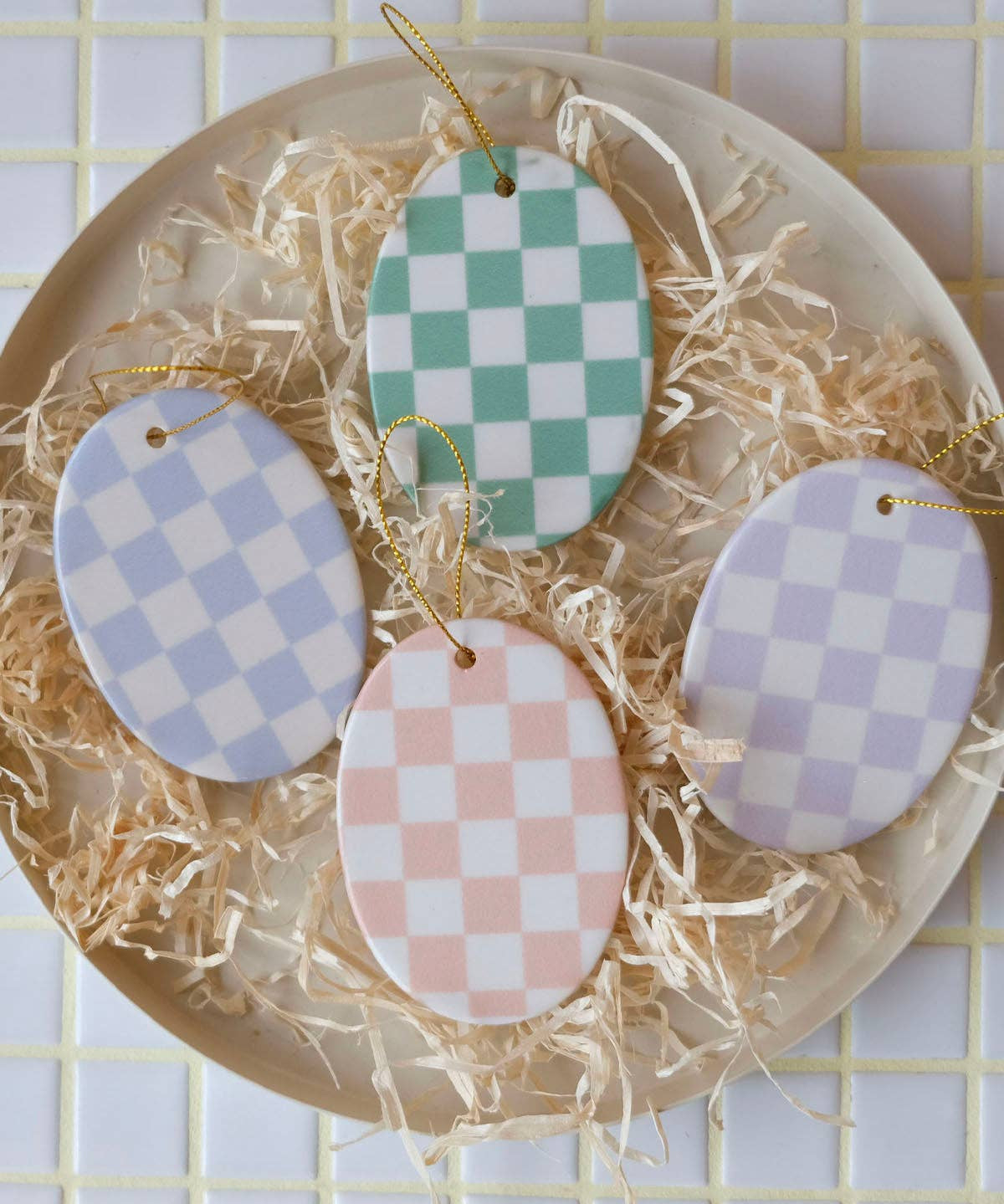 coopz - Keramikanhänger oval • Karo Hellblau - ROSA ECK