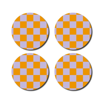 De Lange Tafel - Karierter Untersetzer (4er - Set) • Orange/Lila - ROSA ECK Concept Store