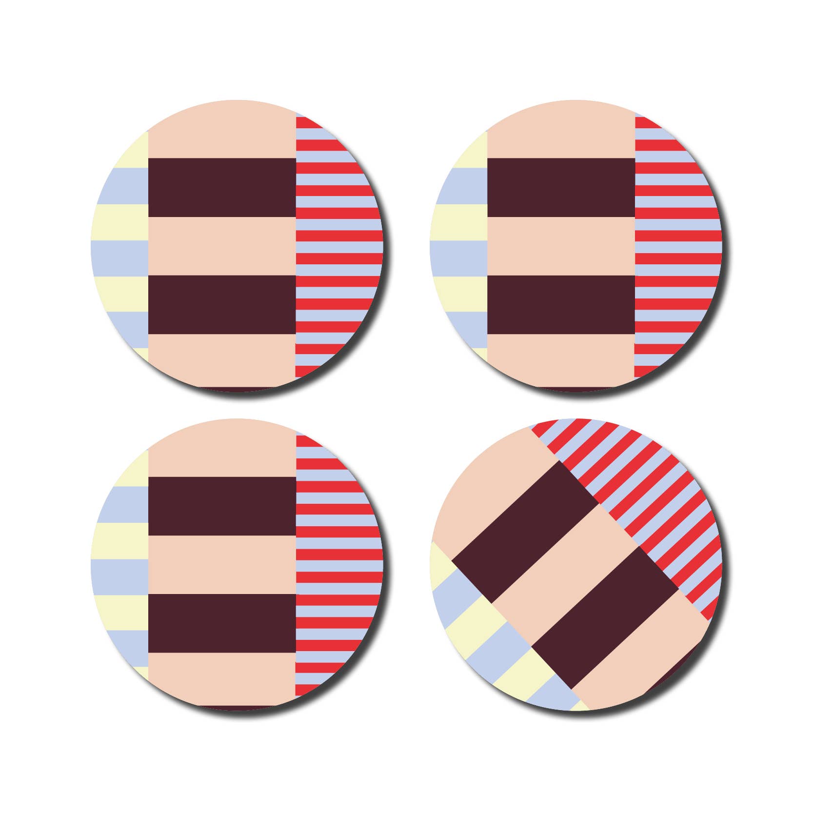 De Lange Tafel - Quergestreifter Untersetzer (4er - Set) • Bunt - ROSA ECK