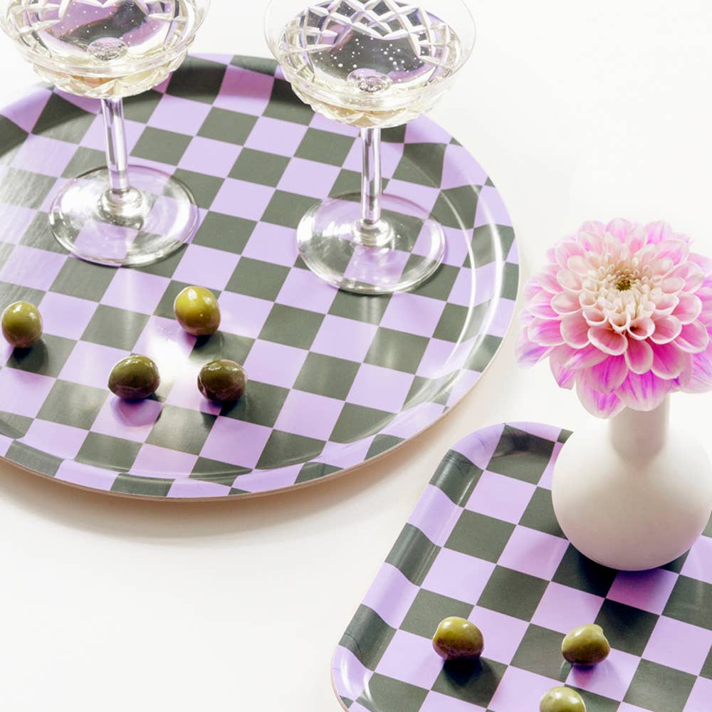 Rundes Serviertablett „Lilac/Olive CHECKER“, 31 cm - ROSA ECK Concept Store