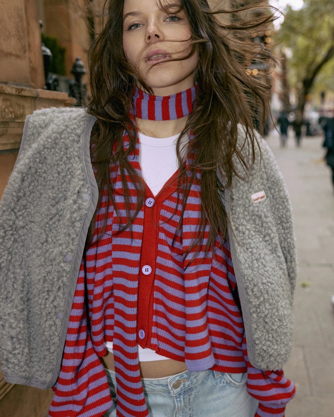 Happymess - Longsleeve + Schal aus Bio - Baumwolle • berry bloom - Pullover - ROSA ECK