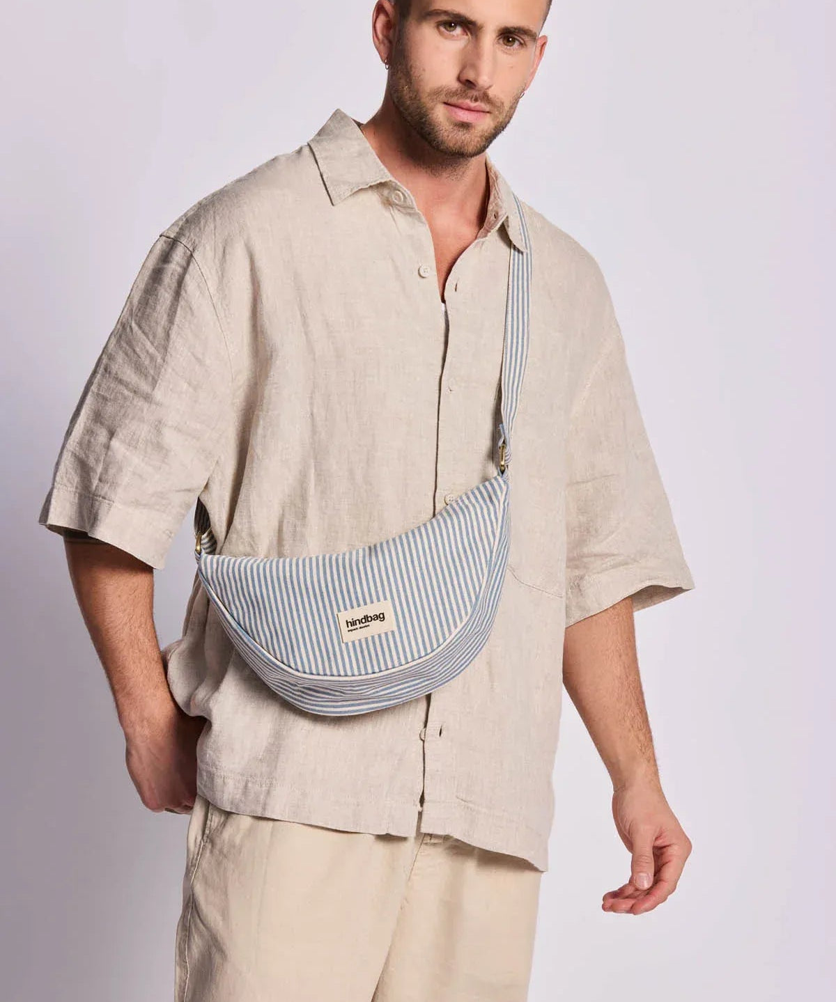 Hindbag - ANDREA Umhängetasche • Feine Streifen Blau - ROSA ECK