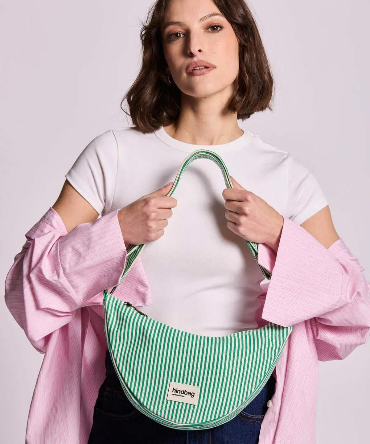 Hindbag - ANDREA Umhängetasche • Feine Streifen Grün - ROSA ECK