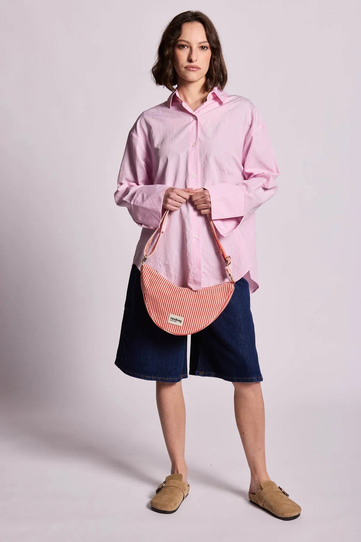 Hindbag - ANDREA Umhängetasche • Feine Streifen Rot - ROSA ECK